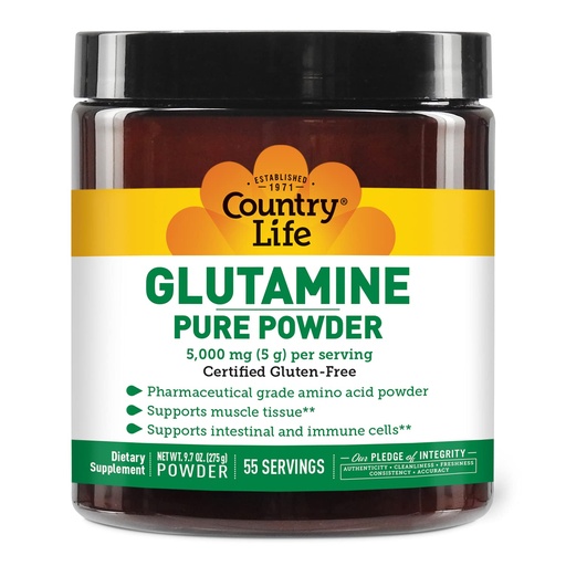 [BRSWGEIOAF5BO2Y6] Country Life Glutamine Pure Powder - 5000mg L-Glutamine - Muscle Tissue, Gut Health, Immune Support - Gluten-Free Certified - Ideal Pre/Post Workout Amino Acid Supplement, 55 Servings, 9.7oz