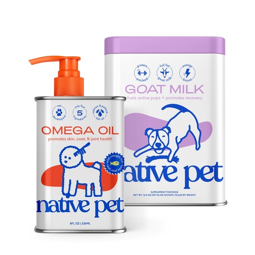 [BRSREYA5CNYBMFDB] Native Pet Goat Milk Powder for Dogs (120 Scoops) & Omega 3 Fish Oil (8 Oz.) - Organic Goat Milk Great Dog Food Additive for a Healthy Digestive System & Omega 3 Fish Oil
