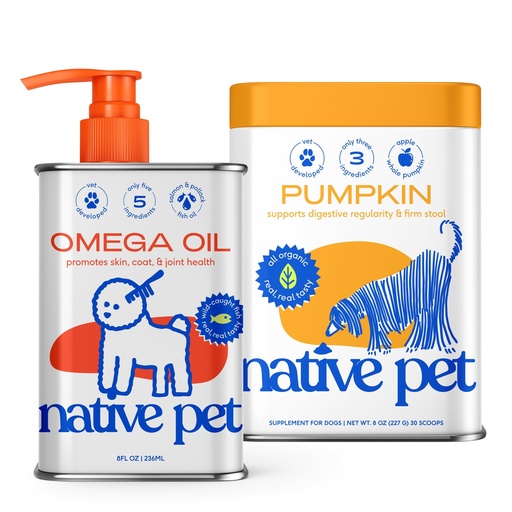 [BRSRMHQZOUHQOYI4] Native Pet Omega Oil for Dogs & Pumpkin for Dogs | Dog Fish Oil Supplements | All-Natural, Organic Fiber | 8 Oz. Omega Oil & Pumpkin Powder