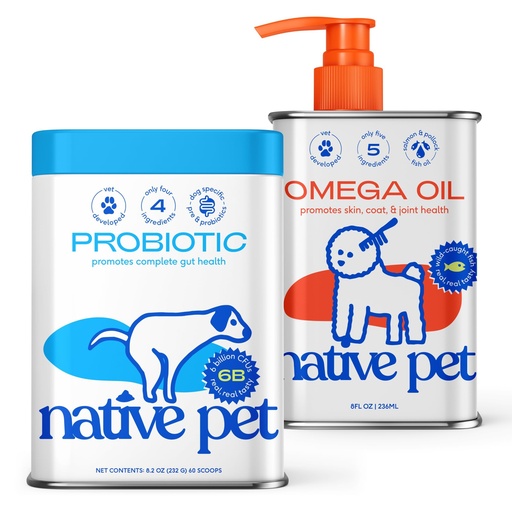 [BRSRMHQYOAPGKA3K] Native Pet Probiotic for Dogs 60 Scoops & Omega Oil for Dogs 8 Oz - Vet Created Probiotic Powder for Digestive Issues