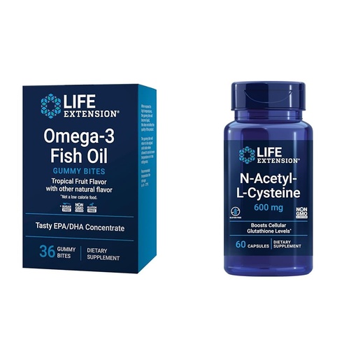 [BRSRAYYYA4GRAFL4] Life Extension Omega-3 Fish Oil Gummy Bites and N-Acetyl-L-Cysteine Immune & Respiratory Support