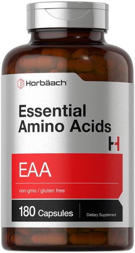 [BRSRMHD6B4PBOCLD] Horbäach Essential Amino Acids Supplement | 180 EAA Capsules | Optimum Ratio with BCAAs | Non-GMO & Gluten Free