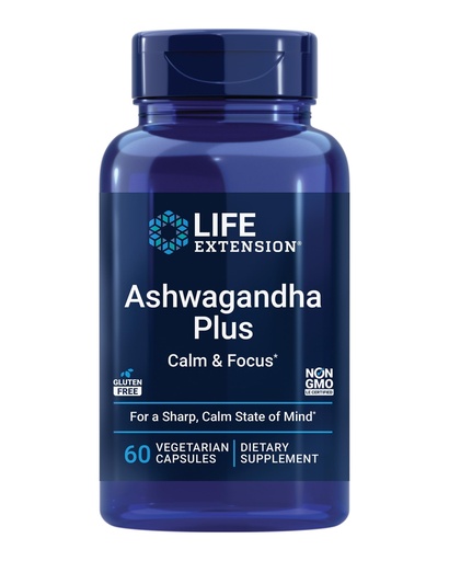 [BRSROFQKCN7GG3Q2] Life Extension Ashwagandha Plus Calm & Focus, ashwagandha Extract, Spearmint Extract, Focus, Attention, Relaxation, Advanced Formula, 60 Vegetarian Capsules