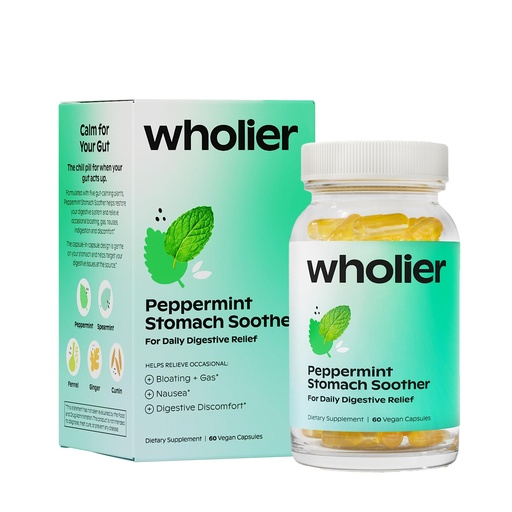 [BRSRABLYAUPRUAA7] wholier Peppermint Stomach Soother with Peppermint Oil, Ginger, Fennel, Spearmint & Black Cumin Seed Oil, Bloating, Gas, Nausea & Digestive Support for Adults, Vegan, Gluten Free, 60 Dual Capsules