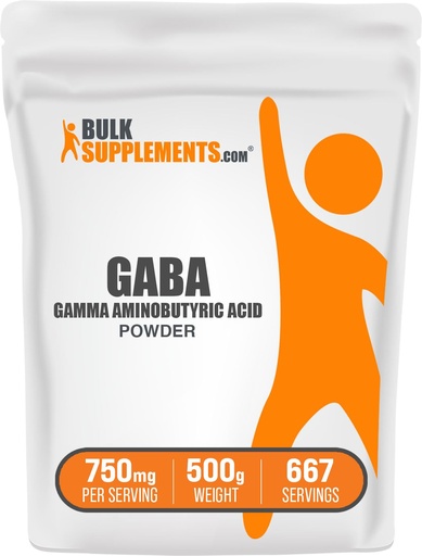 [BRSWIF36C4PAEGY3] BulkSupplements.com GABA Powder - Gamma Aminobutyric Acid, GABA Supplement, Amino Acid Supplement - Gluten Free, 750mg per Serving, 500g (1.1 lbs) (Pack of 1)