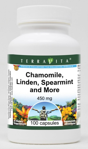 [BRSWGZADCQOQEGY2] Chamomile, Linden, Spearmint and More - 450 mg (100 Capsules, ZIN: 511909) - 3 Pack