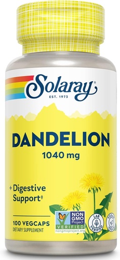 [BRSWIYTYO4OB4FLM] SOLARAY Dandelion Korzeń 124; Zdrowa Wątroba, Nerki, Spożywanie i Bilans Wodny Wsparcie 124; Non-GMO, Wegan, 100 VegCaps, 50 Serv