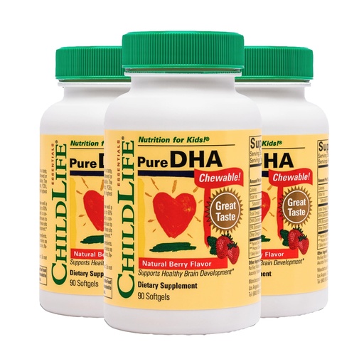 [BRSWKZA6CMCBGFL2] CHILDLIFE ESSENTIALS Pure DHA for Kids - Omega 3 Fish Oil Supplement for Children, Babies, & Toddlers, Pure DHA Softgel Chewables, Gluten Free, Natural Berry Flavor - 90 Softgels (Pack of 3)