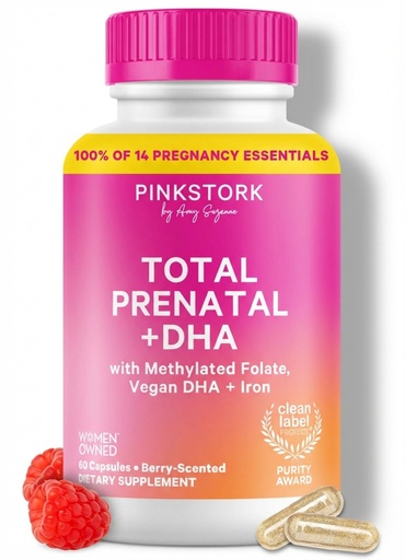 [BRSWGFL5ABYWCALV] Pink Stork Total Prenatal Vitamins | Vegan DHA, Methylfolate, Iron, Choline, Vitamin B12 | No Fishy Burps | Support Fetal Development | Pregnancy Essentials | Clean Label Award | 60 Capsules, Berry