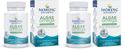 [BRSRGFI7BUARQALV] Nordic Naturals Algae Omega - 60 Soft Gels - 715 mg Omega-3 - Certified Vegan Algae Oil - Plant-Based EPA & DHA - Heart, Eye, Immune & Brain Health - Non-GMO - 30 Servings (Pack of 2)
