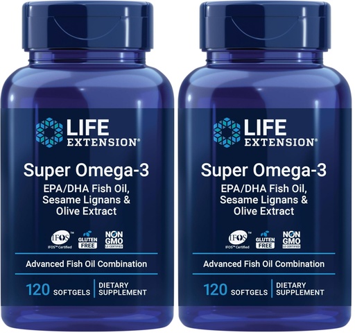 [BRSRGGQNBB6QAHTA] Life Extension Super Omega-3 EPA/DHA Fish Oil,Sesame Lignans & Olive Extract – Cognitive Health,Cholesterol Health Support,Gluten-Free,Non-GMO,120 Softgels,(Pack of 2)