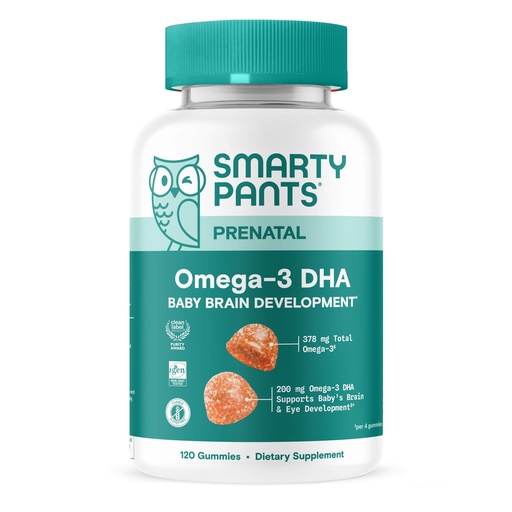 [BRSRGBIHPN7R42DU] SmartyPants Prenatal Omega 3 DHA Gummies, Prenatal Vitamins for Women to Support Baby Brain Development with Algal Oil, Gluten Free, Clean Label, Orange Lemon Flavor, 120 Gummies (30 Day Supply)