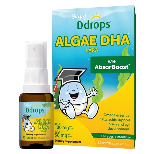 [BRSREAYYDIGWYCTG] Ddrops Baby Algae DHA + ARA - 30 Sprays - Omega Essential Fatty Acids Support Brian and Eye Development - No Artificial Preservatives, Flavors or Colors