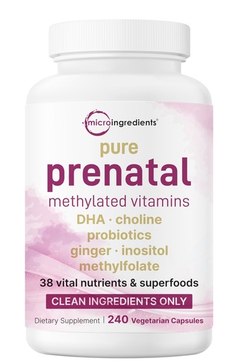 [BRSRE2QPDIDRMYLV] Micro Ingredients Prenatal Vitamins for Women | 38-in-1 with Folate, DHA, Choline, Iron, Probiotics, Inositol, & Vitamin C, D, B Complex | No Fillers | 240 Veggie Capsules