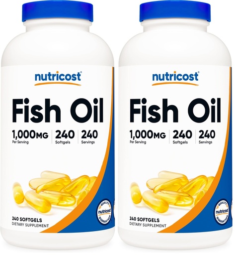 [BRSRGFI6O4FGAC3D] Nutricost Fish Oil Omega 3 Softgels with EPA & DHA (1000mg of Fish Oil, 560mg of Omega-3), 240 Softgels, Non-GMO, Gluten Free. (Pack of 2)