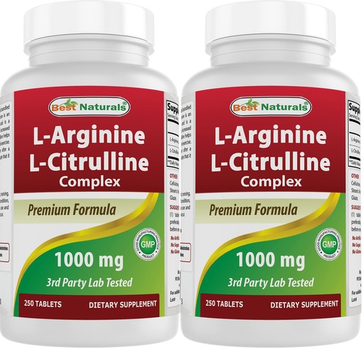 [BRSW2AYLOB7QMDTX] Best Naturals L-Arginine L-Citrulline Complex 1000 mg 250 Tablets (250 Count (Pack of 2))