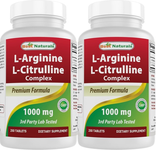 [BRSW2AYLOB7QMDTX] Best Naturals L-Arginine L-Citrulline Complex 1000 mg 250 Tablets (250 Count (Pack of 2))