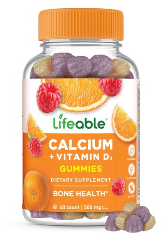 [BRSWYZI2DIOREDYV] Lifeable Calcium with Vitamin D3 Gummies | Calcium 500 mg D3 1000 IU | Great Tasting Bone Strength Supplements | for Bone Health | Calcium Gummies for Women, Men | 60 Gummies