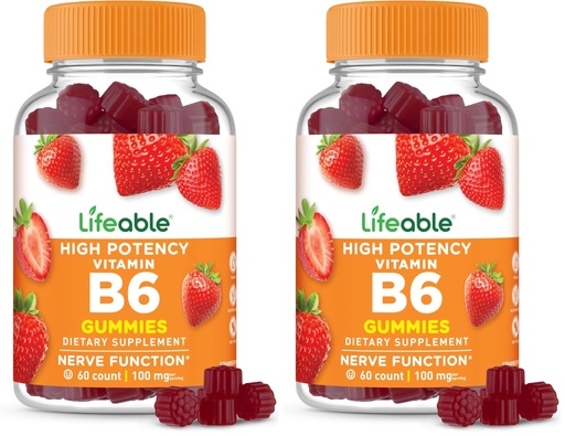 [BRSREAACO4DR6CA2] Lifeable Vitamin B6 Gummies | 100mg | Great Tasting VIT B6 Supplement | Vegan B6 Vitamins for Nerve Support Supplement | Vitamin B 6 for Adults, Men, Women | 60 Gummies (Pack of 2)