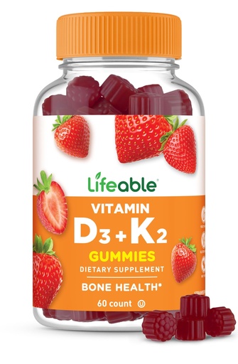 [BRSRMZYPBAHBACDD] Lifeable Vitamin D3 K2 Gummies for Adults | 1000iu D3 and K2 100mcg | Great Tasting D3 and K2 Supplements | for Immune Support | VIT D3 K2 for Adults, Men, and Women | 60 Gummies