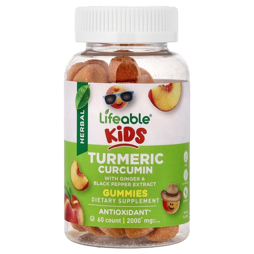 [BRSRGGQDCNYQ4D3V] Lifeable Kids Turmeric Curcumin with Ginger & Black Pepper Extract Gummies, Peach, 60 Gummies