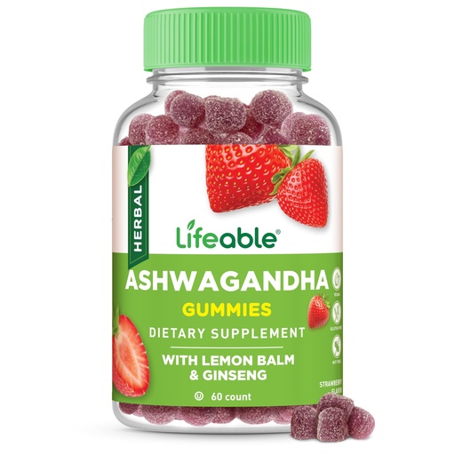 [BRSREEATCF7W2A3F] Lifeable Ashwagandha Gummies with Lemon Balm & Ginseng | Vegan Non GMO Ashwagandha Supplement | for Women and Men | 60 Gummies