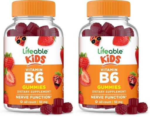 [BRSREAACCUNRS33J] Lifeable Vitamin B6 Gummies for Kids | Great Tasting B6 Vitamins 50mg | Vegan Non-GMO Gluten Free | for Nerve Function Support | 60 Gummies (Pack of 2)