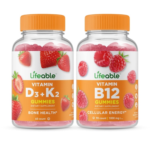 [BRSROZA3PIBWEF32] Lifeable Vitamin D3 + Vitamin K2 + Vitamin B12, Gummies Bundle - Great Tasting, Vitamin Supplement, Gluten Free, GMO Free, Chewable Gummy