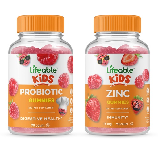 [BRSRMYIYC5YW2EI6] Lifeable Probiotic 2 Billion CFU Kids + Zinc Kids, Gummies Bundle - Great Tasting, Vitamin Supplement, Gluten Free, GMO Free, Chewable Gummy