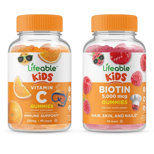 [BRSRMYI3OYBQIG35] Lifeable Vitamin C Kids + Biotin Kids, Gummies Bundle - Great Tasting, Vitamin Supplement, Gluten Free, GMO Free, Chewable Gummy