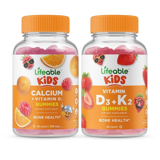 [BRSROZI6CEBG2CTU] Lifeable Calcium with Vitamin D Kids + Vitamin D3 + Vitamin K2 Kids, Gummies Bundle - Great Tasting, Vitamin Supplement, Gluten Free, GMO Free, Chewable Gummy