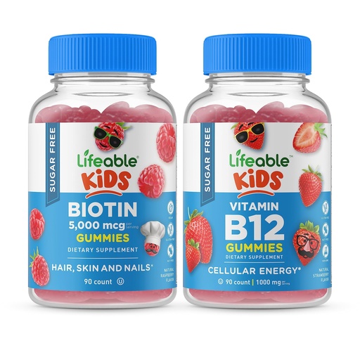 [BRSRMYITDMAQGALL] Lifeable Sugar Free Biotin Kids + Vitamin B12 Kids, Gummies Bundle - Great Tasting, Vitamin Supplement, Gluten Free, GMO Free, Chewable Gummy