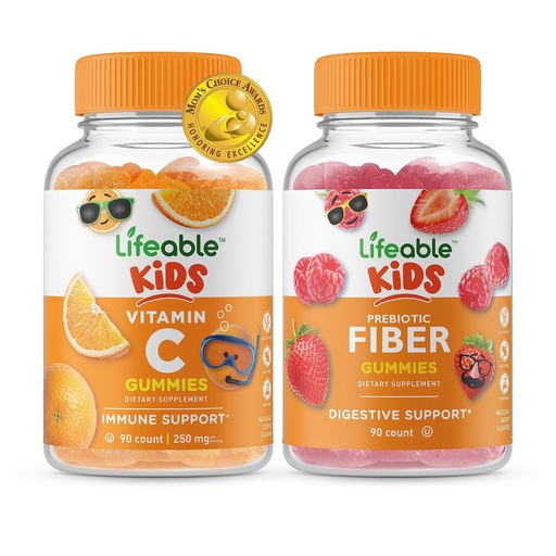 [BRSRMYIYBECA233K] Lifeable Vitamin C Kids + Prebiotic Fiber Kids, Gummies Bundle - Great Tasting, Vitamin Supplement, Gluten Free, GMO Free, Chewable Gummy