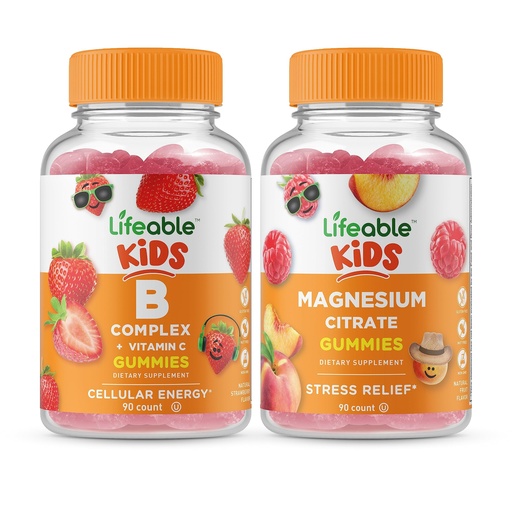 [BRSRMYIYCEDRYCDV] Lifeable B Complex Kids + Magnesium Citrate Kids, Gummies Bundle - Great Tasting, Vitamin Supplement, Gluten Free, GMO Free, Chewable Gummy