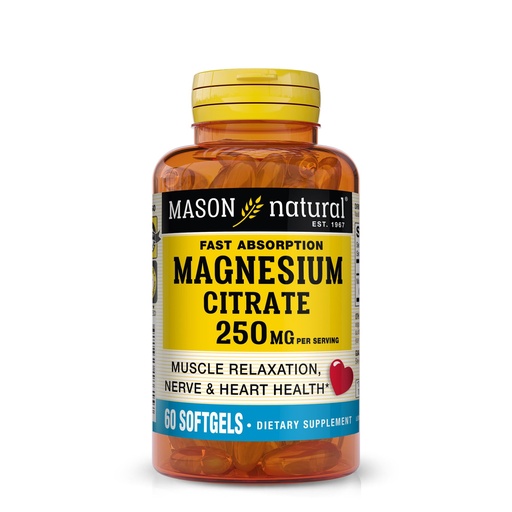 [BRSROBQBCUIWY3LZ] Mason Natural Magnesium Citrate 250 mg, Fast Absorption, 30 Day Supply | 250mg fast-absorbing magnesium citrate to support normal muscle, nerve & heart function; 60 softgels