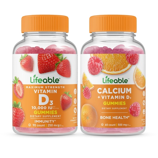 [BRSROZA3PNYQ23DH] Lifeable Vitamin D 10000 IU + Calcium with Vitamin D, Gummies Bundle - Great Tasting, Vitamin Supplement, Gluten Free, GMO Free, Chewable Gummy