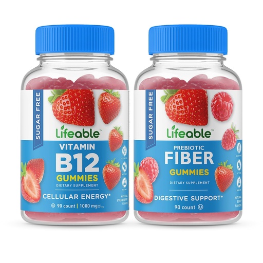 [BRSRMYIQAF6B4YA4] Lifeable Sugar Free Vitamin B12 + Prebiotic Fiber, Gummies Bundle - Great Tasting, Vitamin Supplement, Gluten Free, GMO Free, Chewable Gummy