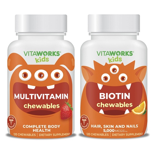 [BRSROEL7CABGME35] Kids Multivitamin Chewables + Biotin 5000mcg Chewables Bundle