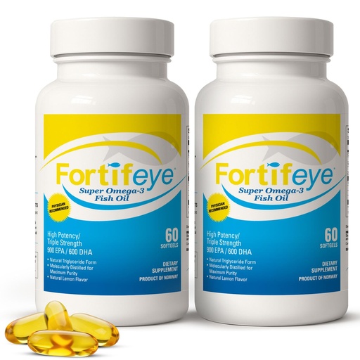 [BRSWGHYTAF7BSA3K] Fortifeye Super Omega-3 Fish Oil - 120 Count - 1600mg EPA + DHA - Triple Strength Ultra-Pure rTG Omega-3 Expertly Concentrated & Purified in Norway from Sustainably Sourced Wild Fish - Lemon Flavor