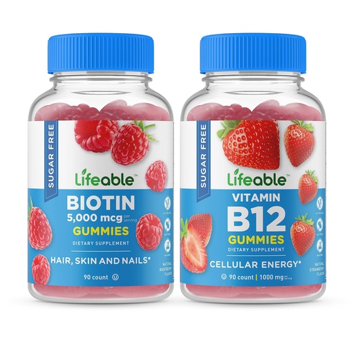 [BRSRMYIQCR4AIYLJ] Lifeable Sugar Free Biotin + Vitamin B12, Gummies Bundle - Great Tasting, Vitamin Supplement, Gluten Free, GMO Free, Chewable Gummy