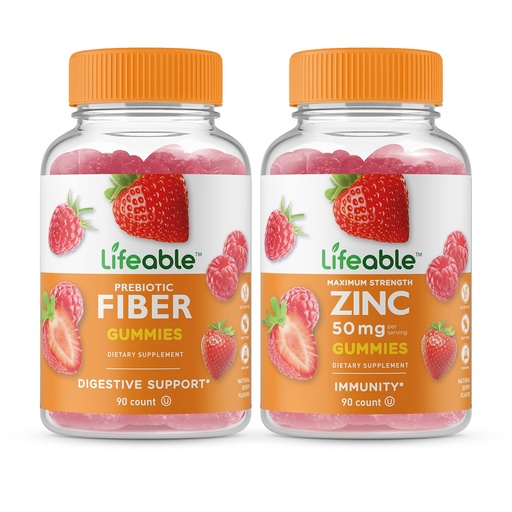 [BRSRMYAYAUBGE2Q2] Lifeable Prebiotic Fiber 5g + Zinc 50mg, Gummies Bundle - Great Tasting, Vitamin Supplement, Gluten Free, GMO Free, Chewable Gummy