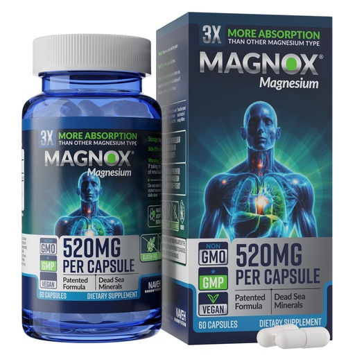 [BRSWYZAZDMCWO2AY] MAGNOX® 520 | Magnesium Supplement 520mg of High Absorption Magnesium for Men & Women with Dead Sea Minerals | 3X More Absorption | Patented Formula | Fast Sleep & Muscle Pain Relief (60 Vegan Caps)