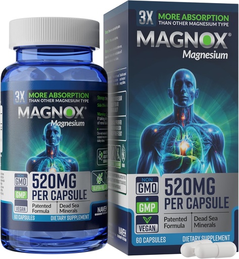 [BRSWYZAZDMCWO2AY] MAGNOX® 520 Ø Magnesium Supplement 520mg of High Absorption Magnesium for Men &amp; Women with Dead Sea Minerals TEN 3X Más Absorption TEN Fórmula patentada