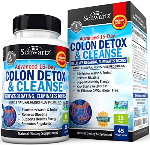 [BRSWKF36CQPAEAAZ] Colon Cleanser and Detox for Digestive Support - 15 Day Fast-Acting Extra Strength Cleanse with Probiotic Fiber, Psyllium Husk and Noni for Constipation Relief and Bloating Support, Non-GMO, 45 Count