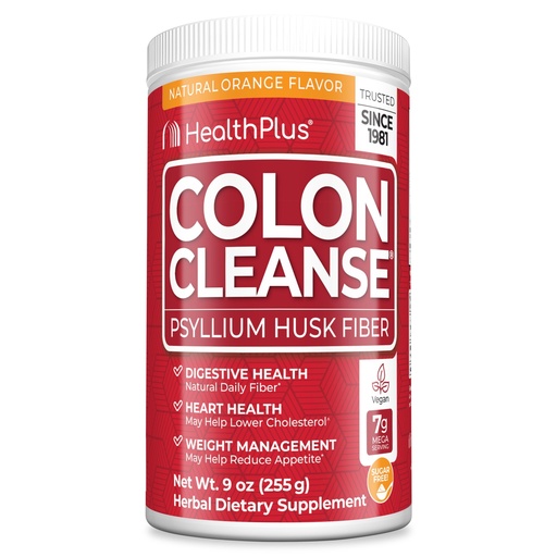 [BRSWIYTYDEJRW3I3] Health Plus Colon Cleanse Digestive Support | No Artificial Flavors | Daily Fiber for Toxin Elimination To Reduce Bloating | Psyllium Husk | Orange Flavor | 9 Ounces, 36 Servings