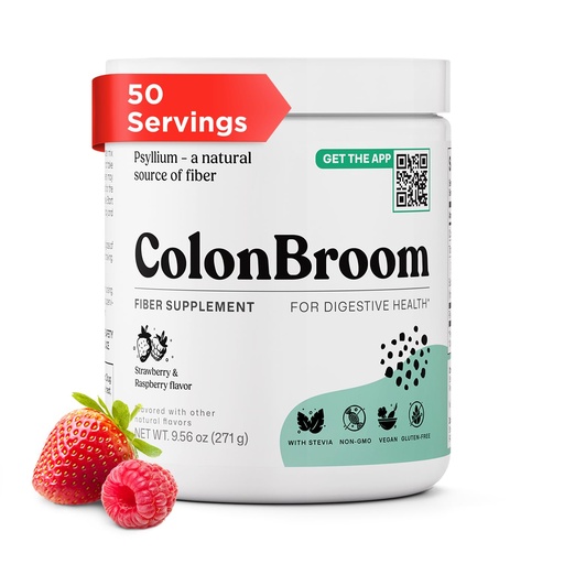 [BRSRGGATDIPAGD3Z] ColonBroom Psyllium Husk Powder (Strawberry & Raspberry, 50 Servings) - Colon Cleanse for Bloating Relief & Gut Health - Colon Broom Fiber Powder Drink - Vegan, Gluten Free Fiber Powder Supplement