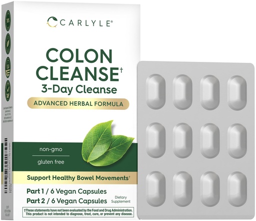 [BRSREBQTC54AECL2] Carlyle Colon Cleanse | 12 Vegan Capsules | 3 Day Cleanse | Advanced Herbal Formula | Support Healthy Bowel Movements | Non-GMO and Gluten Free Supplement