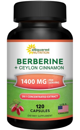 [BRSRAGAKOAIA2AIU] aSquared Nutrition Berberine with Ceylon Cinnamon Supplement - Max Strength Complex - 120 Capsules - Berberine HCl 1200mg Per Serving - Premium Extract Plus Pills Alternative to Gummies & Drops