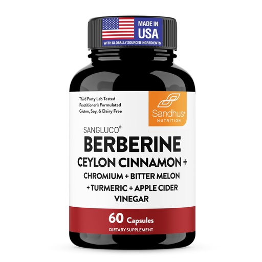 [BRSRECQHCIIGOEI6] Sangluco Berberine Ceylon Cinnamon Chromium Turmeric Apple Cider Vinegar Bitter Melon Supplement | Supports Healthy Levels Already Within Normal Range | 60 Capsules