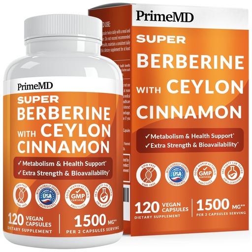 [BRSRACT6BYFWM2Y6] Super Berberine Supplement with Ceylon Cinnamon, BioPerine, Apple Cider, and Turmeric 1500mg - 8-in-1 Dihydroberberine Supplement for Overall Wellness and Balance Support, 120 ct